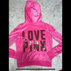 Pink velour sequence zip up